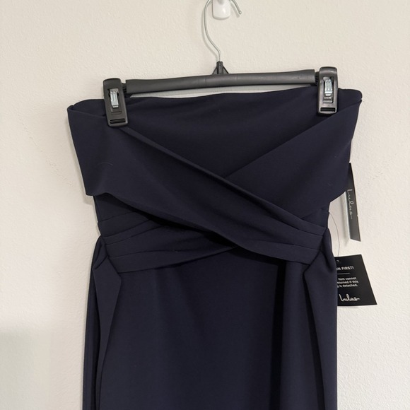 Lulus Own the Night Strapless Maxi Dress Womens Small Navy Blue Bridesmaid Slit - Picture 3 of 11